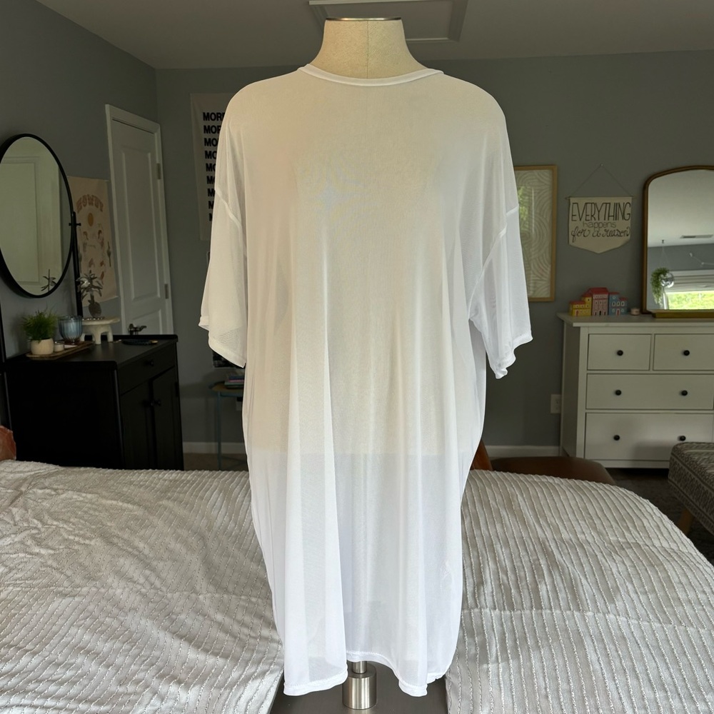 Lightweight, White Mesh Teeshirt Dress